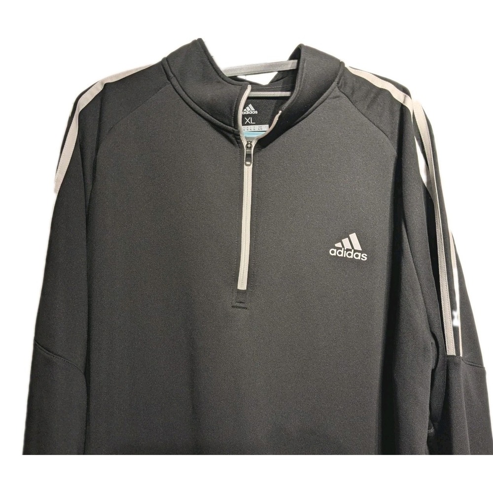 Adidas Pullover Men XL Black French Terry 1/4 Zip Golf UPF 50 Mock Nk NWT